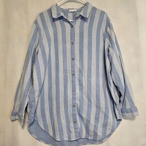 Maurices Denim Blue and Light Blue Striped Men's Shirt XXL 100% Cotton